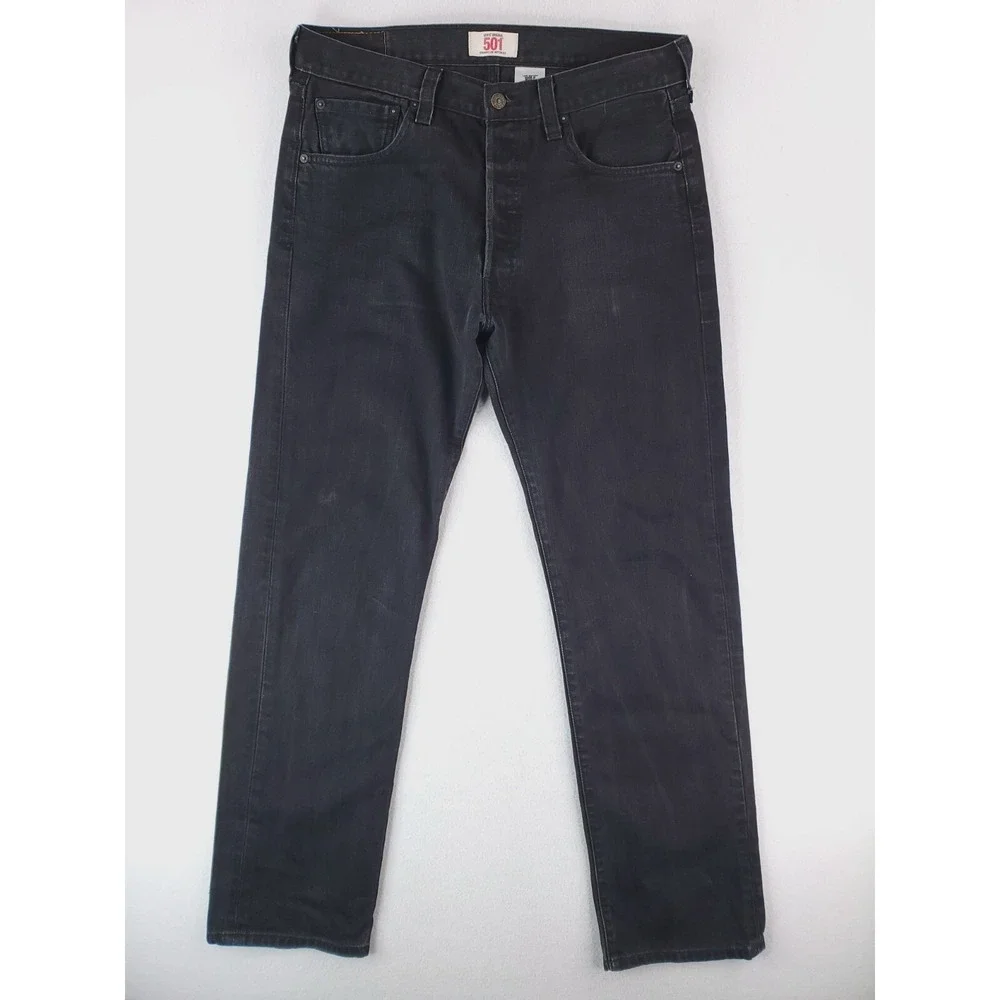 Levis 501 Jeans Mens 34x34 Black Original Straight Button Fly Red Tab Work Pants